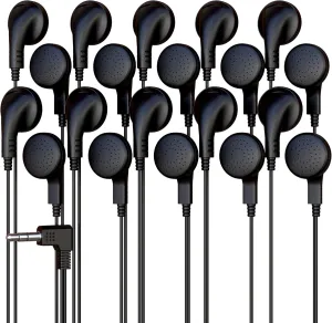 20 Pack Bulk Wired Earphones, In Ear Earbud Headphones with 3.5mm Jack, 4ft Tangle Free Cable, Comfortable Fit, Affordable and Cost Effective, Ideal for School Classroom Testing Students, Black