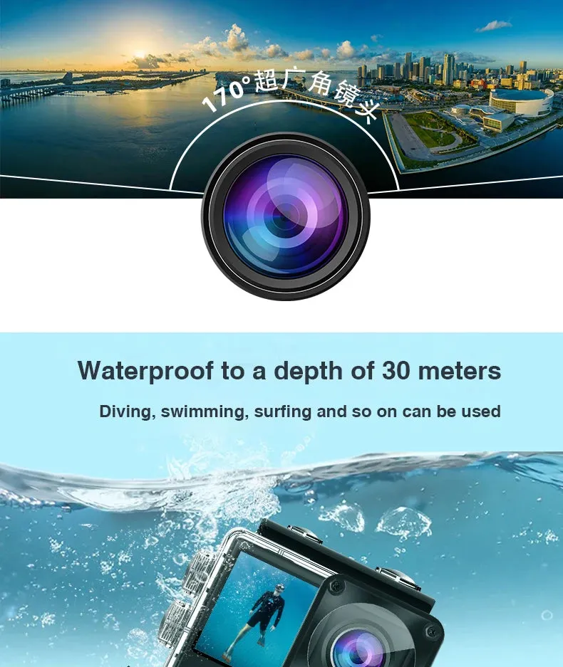 Action Camera Ultra HD 4K/30fps Wi Fi 2.0-inch 170D Underwater Waterproof Helmet Video Recording Cameras Sport Cam