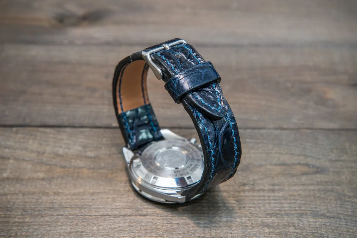 Alligator watch strap, Night Blue, handmade in Finland