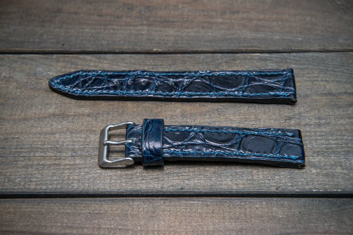 Alligator watch strap, Night Blue, handmade in Finland