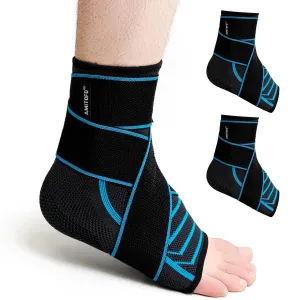 Ankle Brace Foot Support: Plantar Fasciitis and Achilles Tendonitis Relief, Heel Support for Men and Women with Strap for Foot Swelling and Compression (Single, Black Blue, Medium)