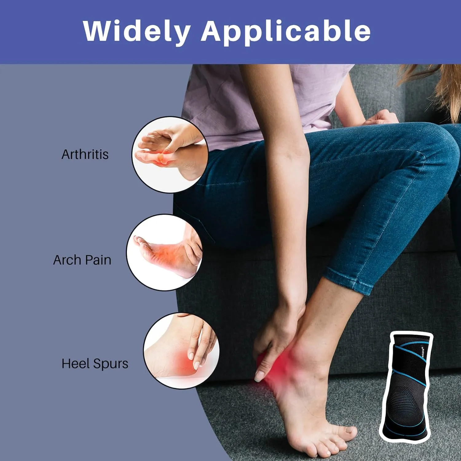 Ankle Brace Foot Support: Plantar Fasciitis and Achilles Tendonitis Relief, Heel Support for Men and Women with Strap for Foot Swelling and Compression (Single, Black Blue, Medium)