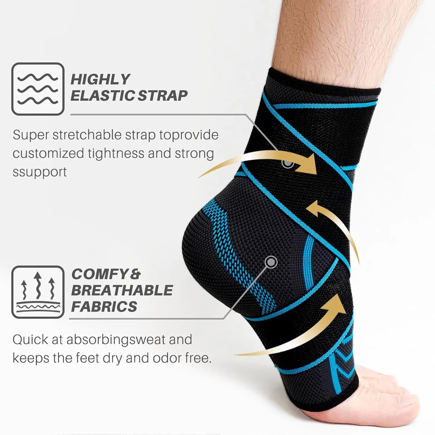 Ankle Brace Foot Support: Plantar Fasciitis and Achilles Tendonitis Relief, Heel Support for Men and Women with Strap for Foot Swelling and Compression (Single, Black Blue, Medium)