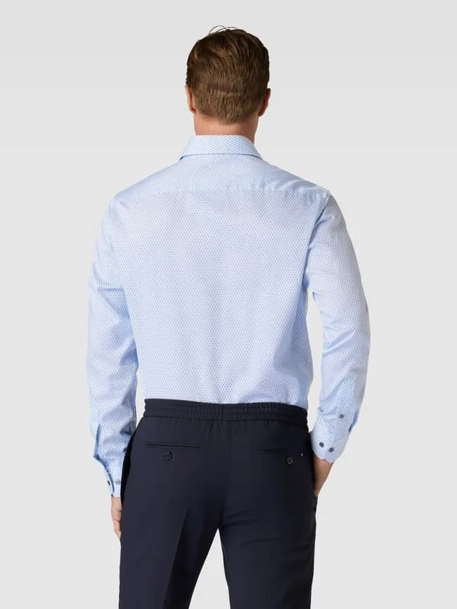 Comfortable fit business shirt with finely structured Eterna pattern, blue
