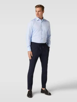 Comfortable fit business shirt with finely structured Eterna pattern, blue
