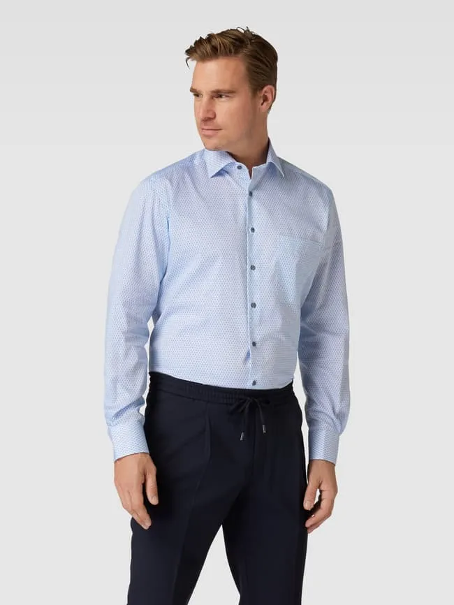 Comfortable fit business shirt with finely structured Eterna pattern, blue
