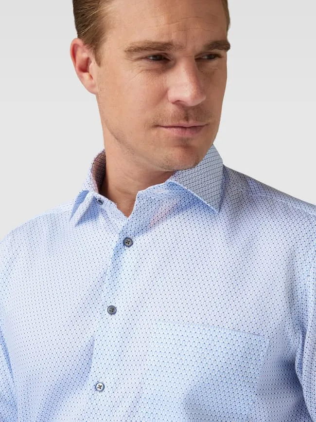 Comfortable fit business shirt with finely structured Eterna pattern, blue