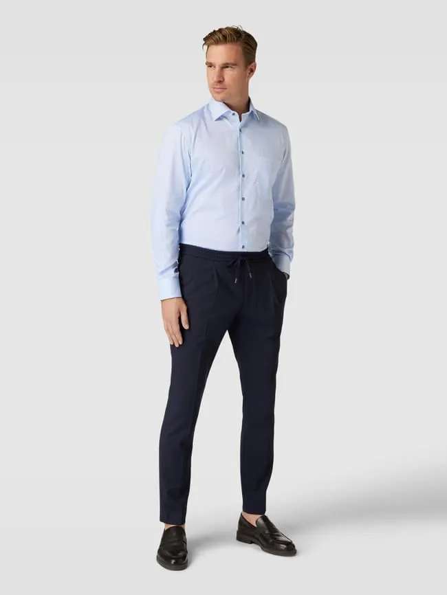 Comfortable fit business shirt with finely structured Eterna pattern, blue