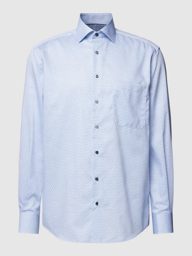 Comfortable fit business shirt with finely structured Eterna pattern, blue