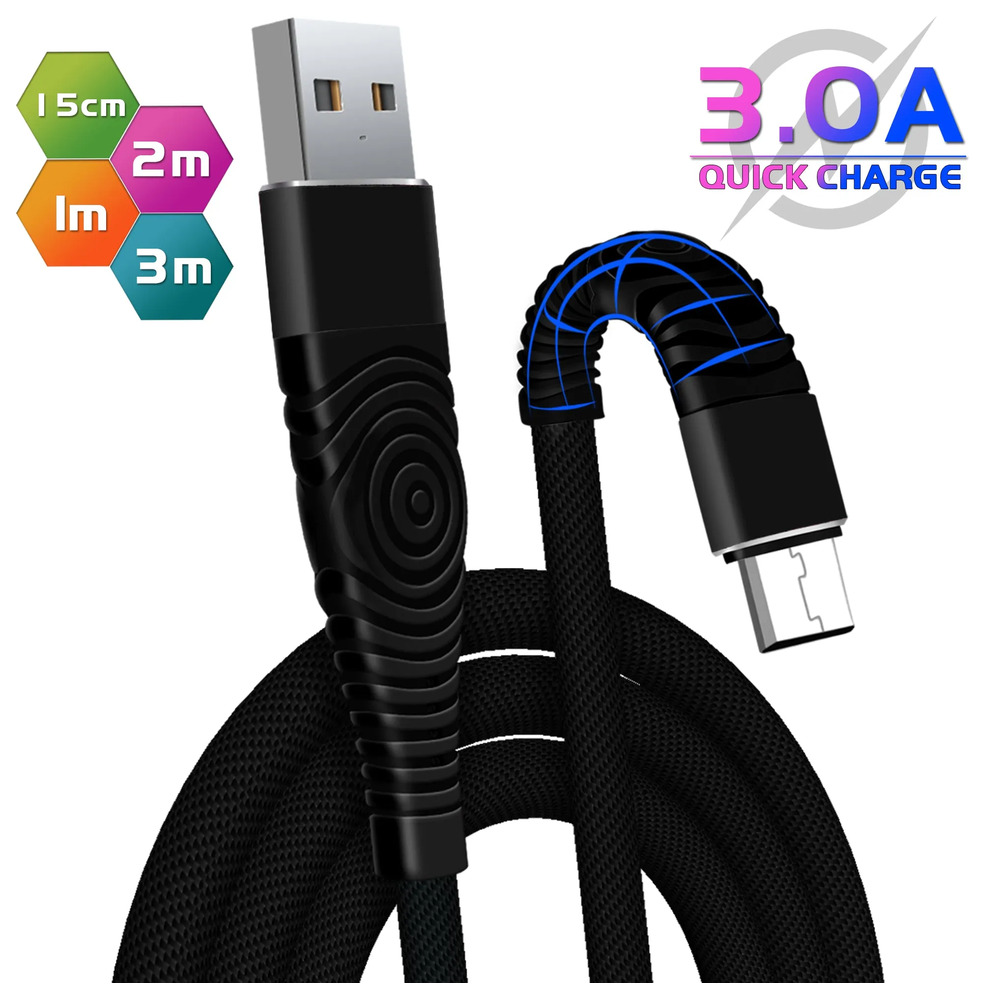 Heavy Duty Nylon Braided Micro USB Cable for Data Sync and Fast Charging