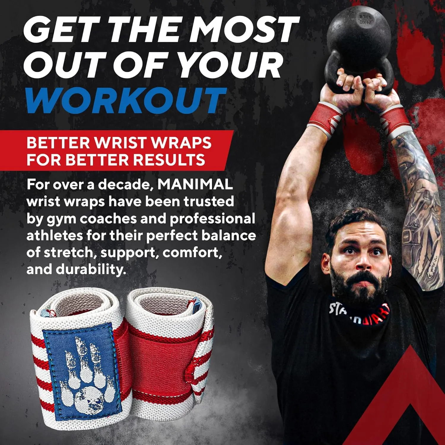 MANIMAL Wrist Wraps for Weightlifting - Professional Wrist Straps for Men and Women - Strength Training, Bodybuilding, Powerlifting, Cross Fit - Eliminate Wrist Pain with Durable Support (Since 2010)
