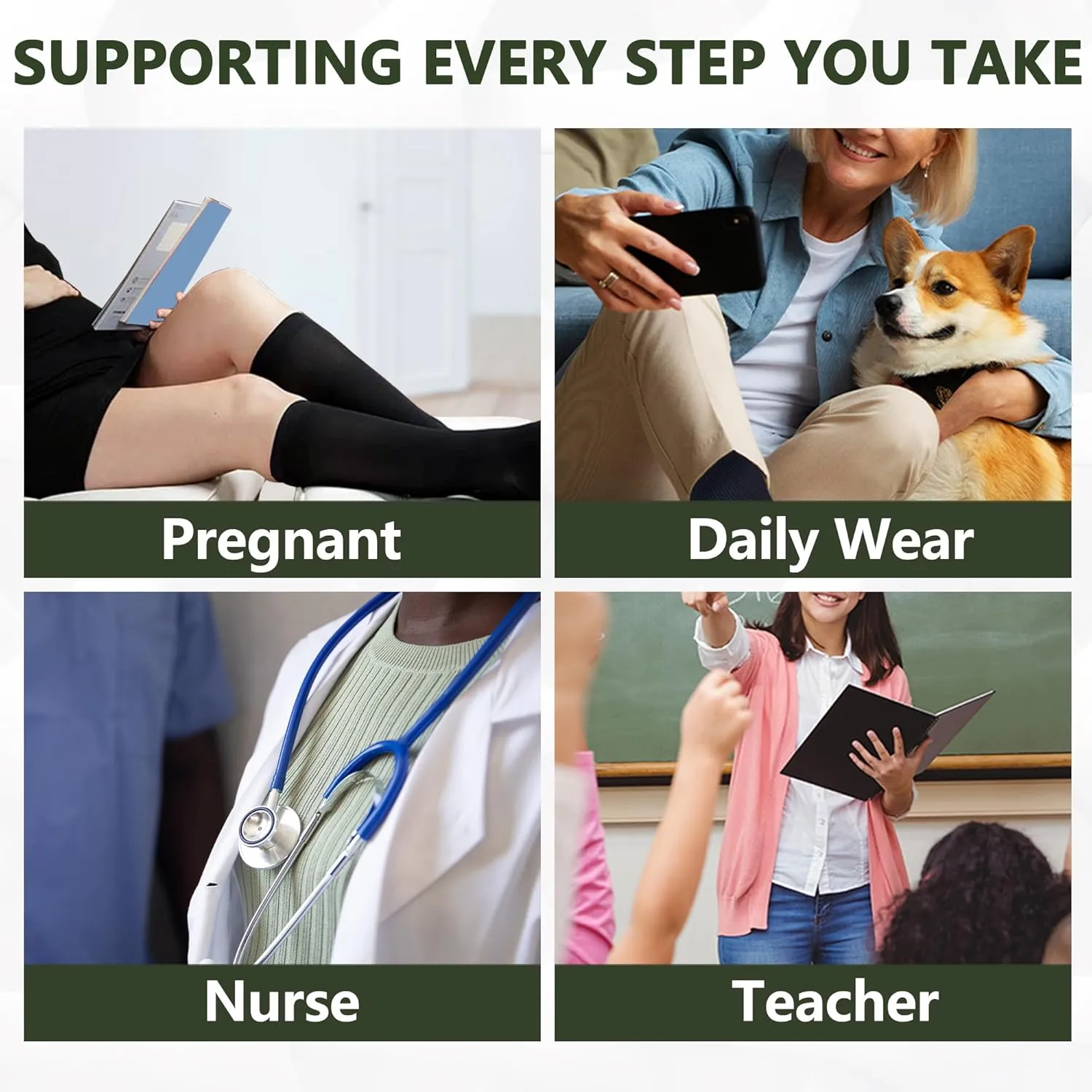  MD Compression Socks for Women Men, Bamboo Viscose,3 Pairs 8-15mmHg Knee High Support Socks for Pregnant Nurses Travel