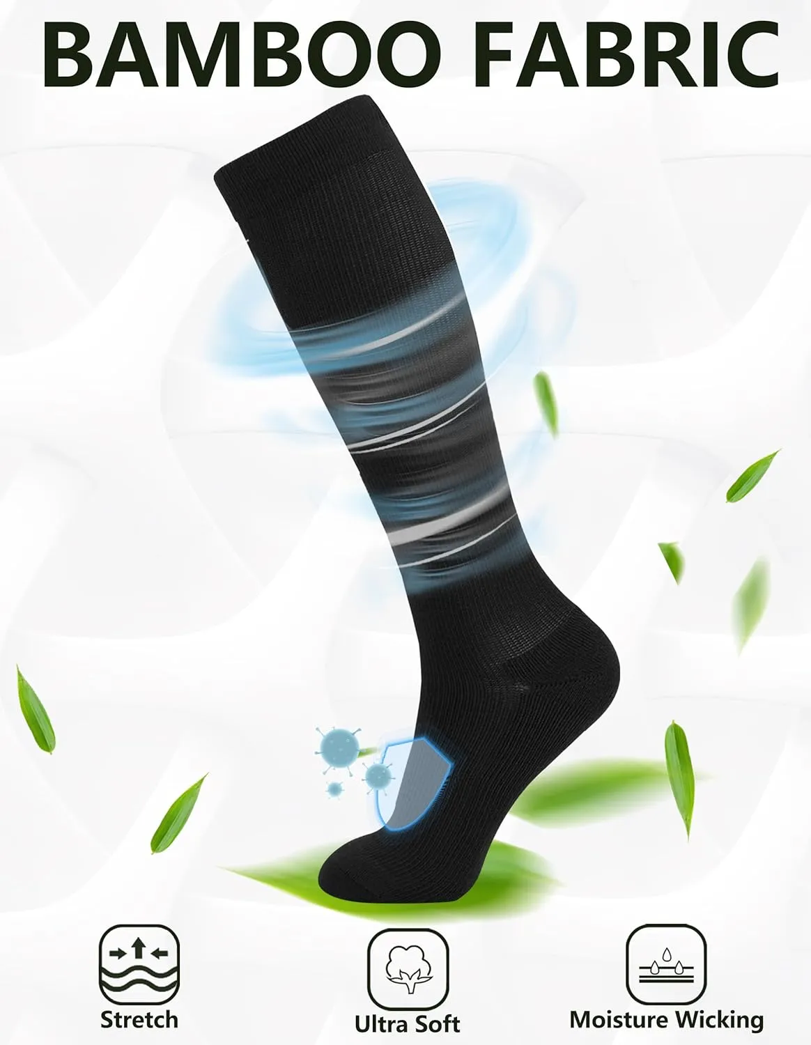  MD Compression Socks for Women Men, Bamboo Viscose,3 Pairs 8-15mmHg Knee High Support Socks for Pregnant Nurses Travel