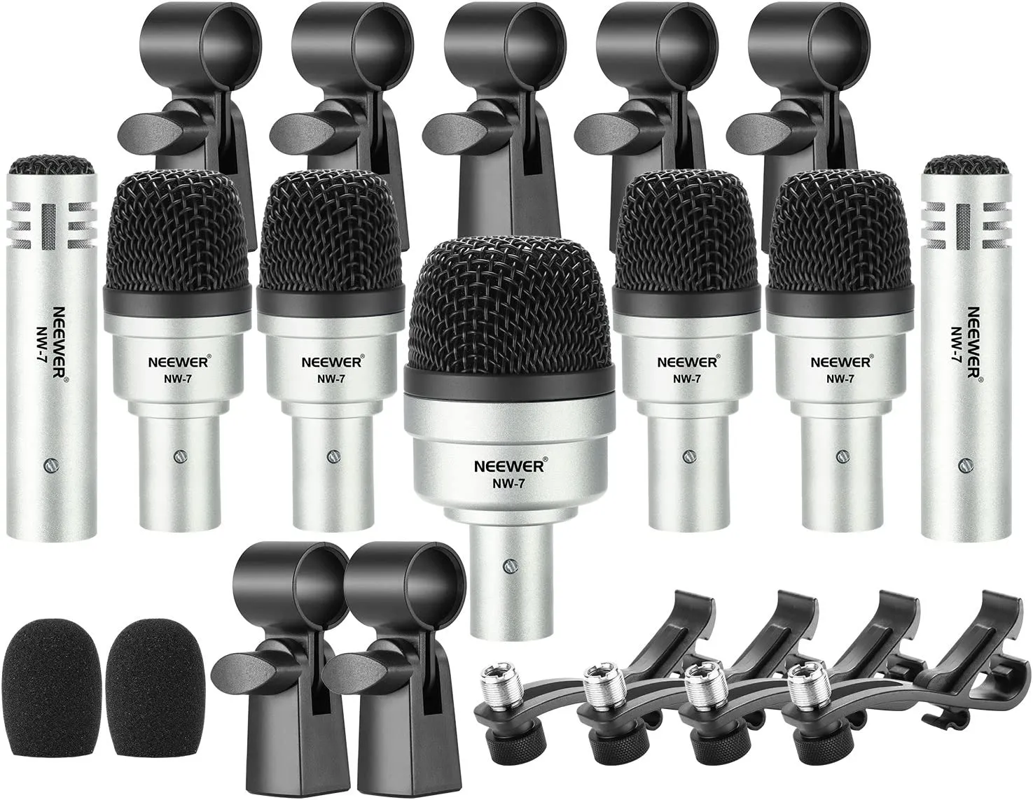 NEEWER 7 Piece Wired Dynamic Drum Mic Kit - Kick Bass