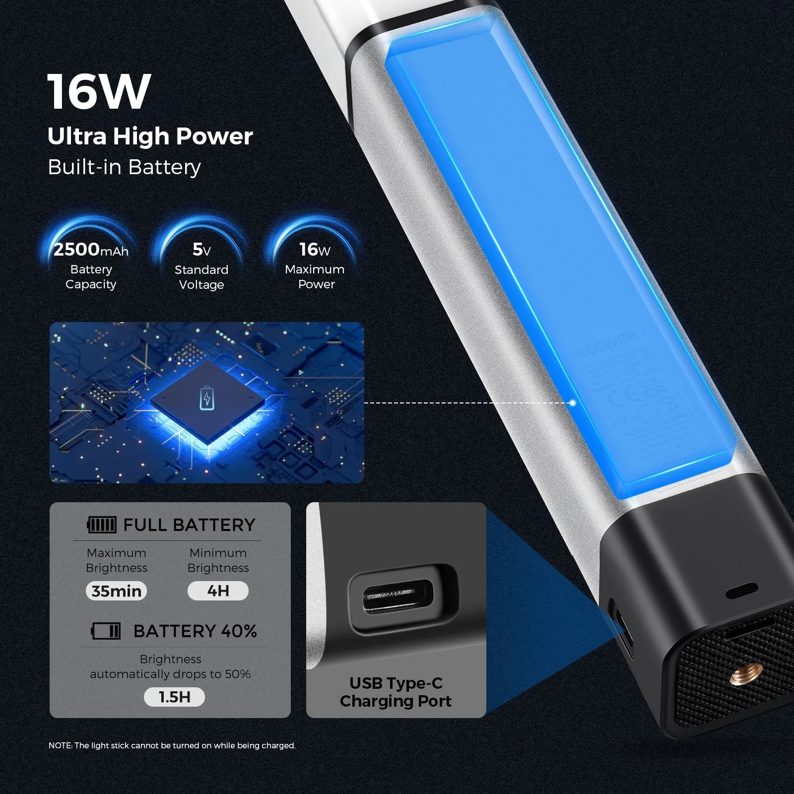 NEEWER CL124A Handheld Bi-color LED Light Stick with Barn Doors