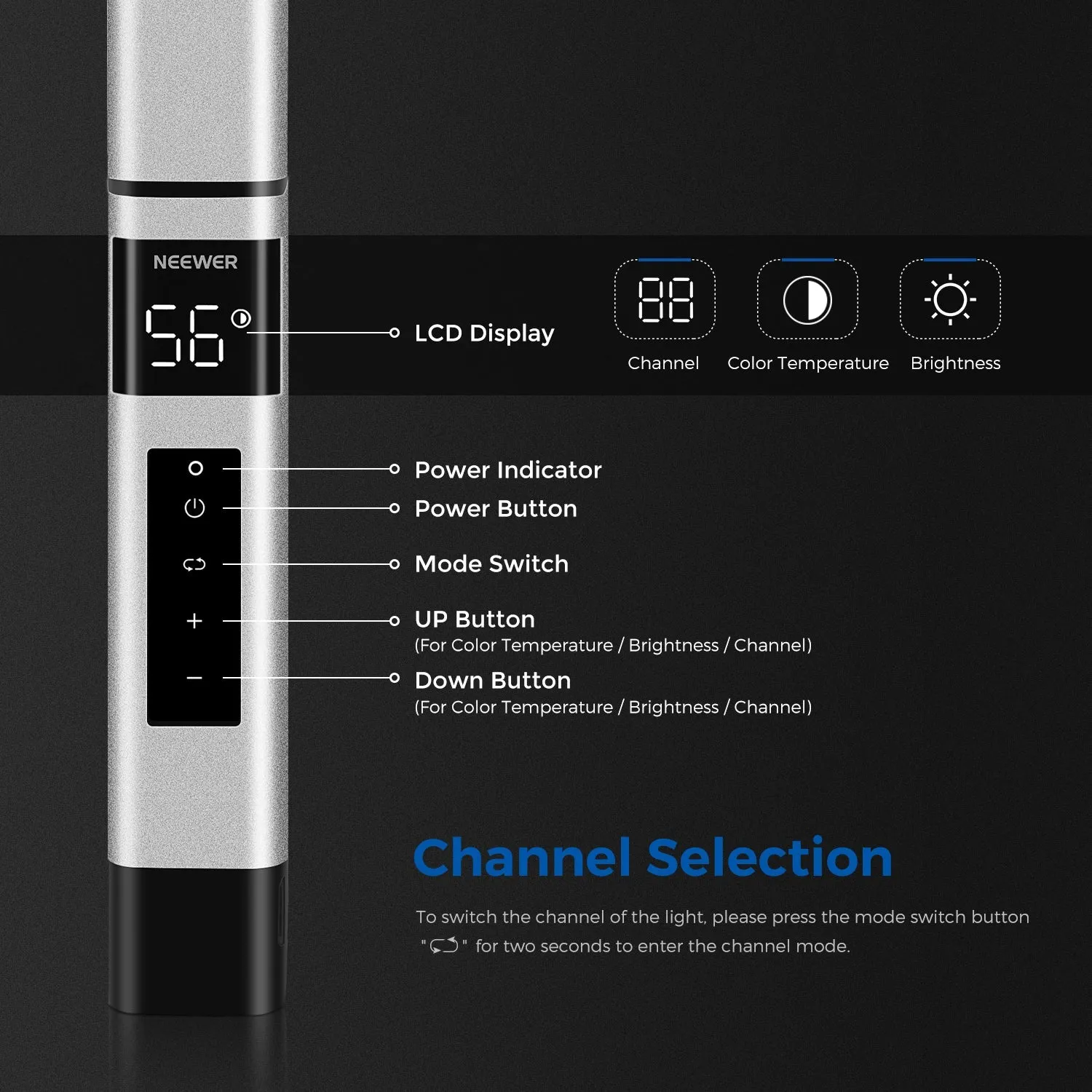 NEEWER CL124A Handheld Bi-color LED Light Stick with Barn Doors
