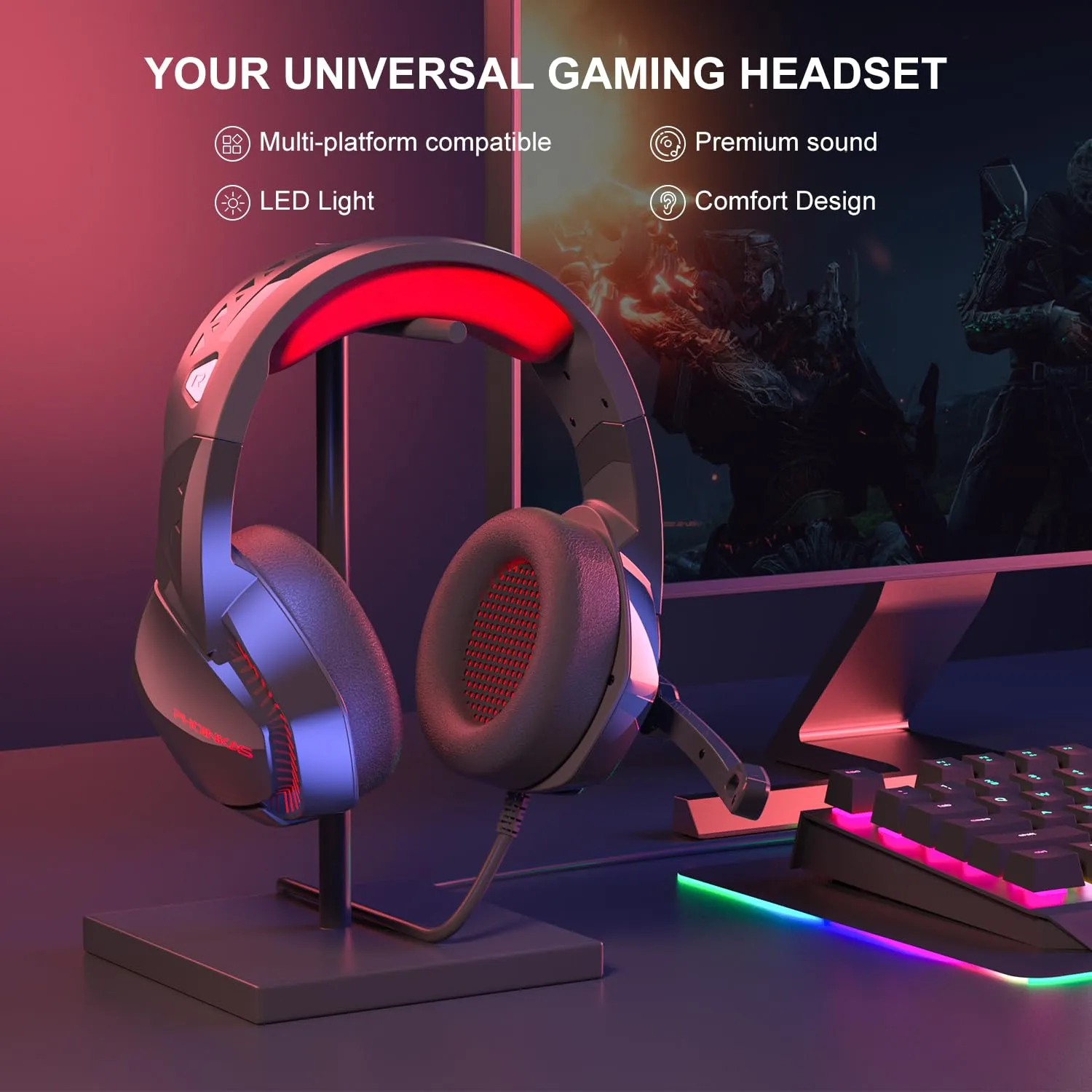 PHOINIKAS Gaming Headset for PS4, Xbox One, PC, Laptop, Mac, Nintendo Switch, 3.5MM PS4 Stereo Headset Over Ear Headphones with Noise-Cancelling Mic, Bass Surround - Camo