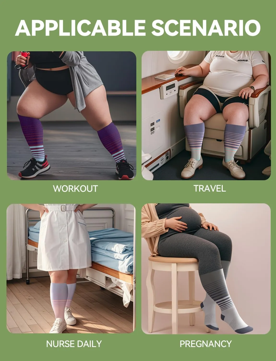 Plus Size Compression Socks for Women & Men Wide Calf, 20-30mmhg Knee High Stockings for Pregnancy, Nurse, Travel