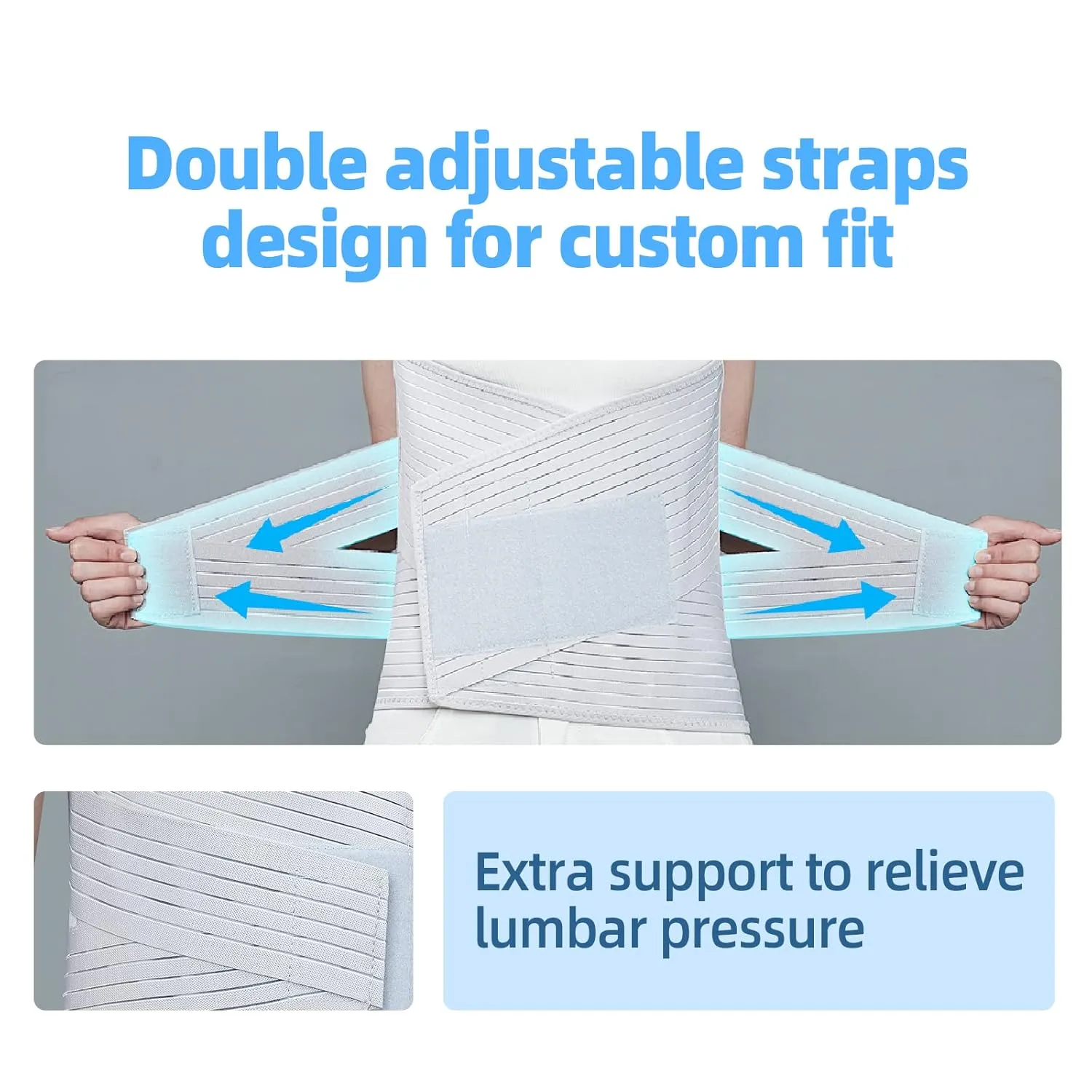 Solmyr Back Brace Lumbar Support, Abdominal Binder Lower Waist Support Belt, Back Support Belt Compression Wrap, Adjustable Breathable Waist Straps for Women Men Lower Back Pain Relief(XXL)